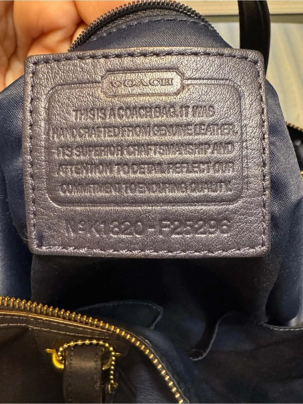Coach Navy Leather Satchel with Gold Hardware